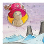 Close-up view of Beyond The Snow art print showing watercolor anime character details