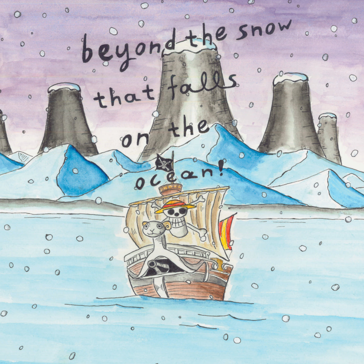 Close-up view of Beyond The Snow art print showing watercolor artwork details