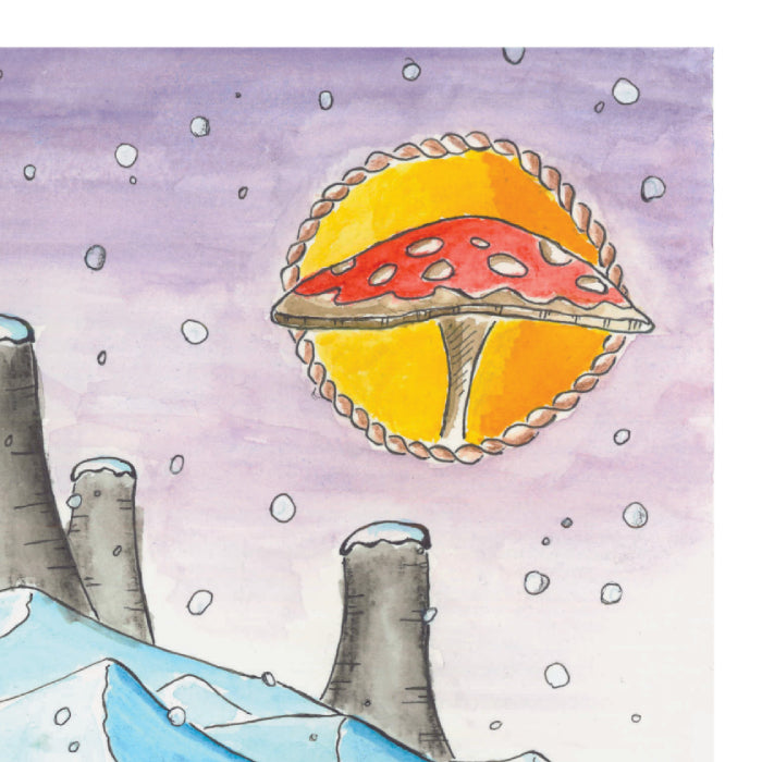 Close-up view of Beyond The Snow art print showing watercolor anime character details
