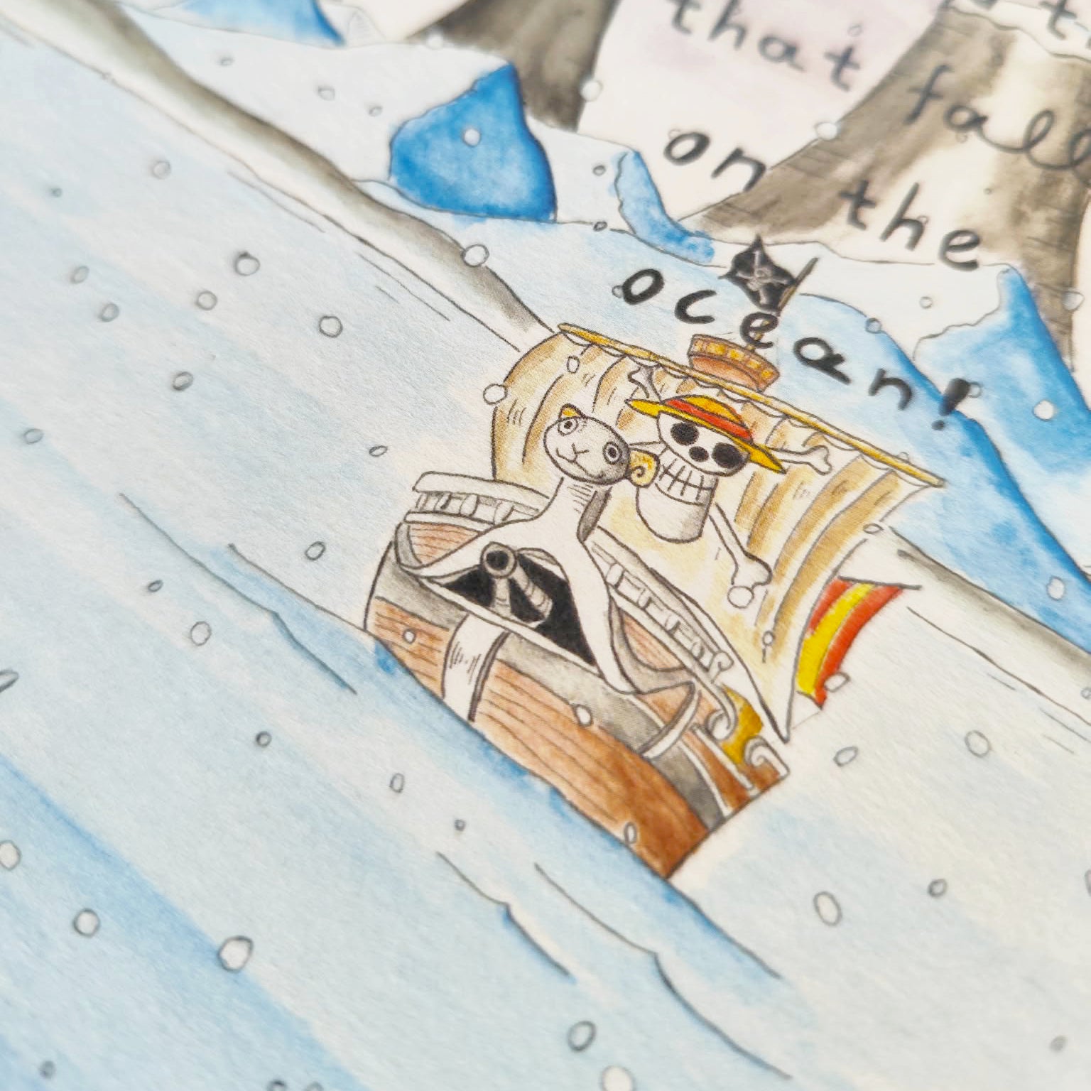 Close-up view of Beyond The Snow art print showing snowy watercolor artwork details