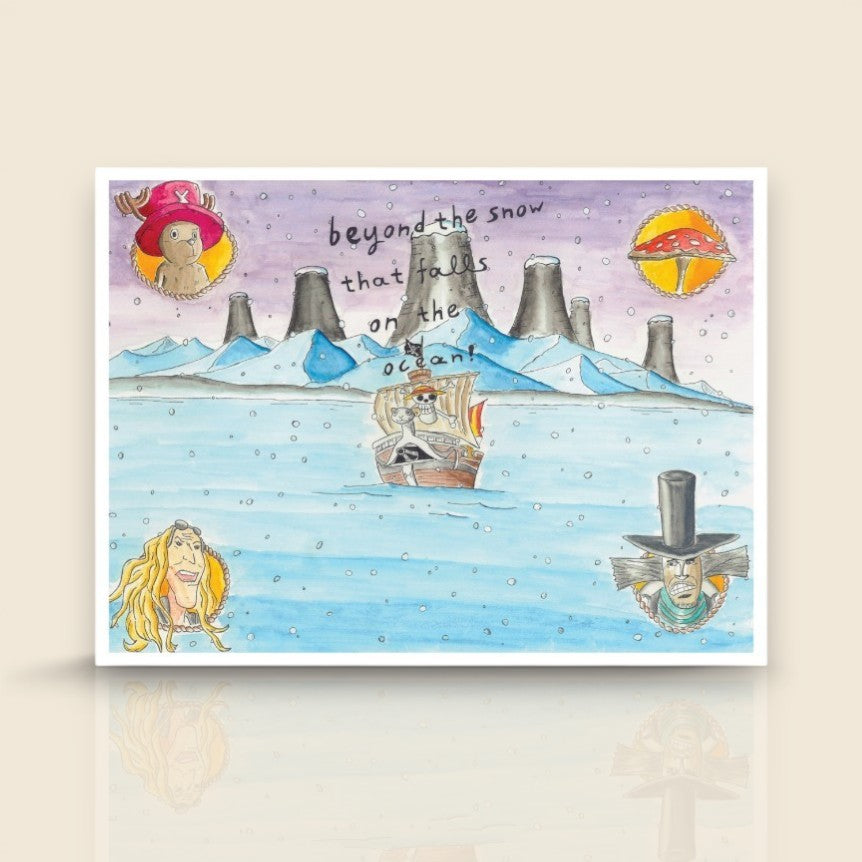 Beyond The Snow art print featuring a winter-inspired watercolor illustration by Sketch Stories