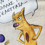 Detailed close-up of the Cat-ch Me If You Can illustration on a cotton tote bag.