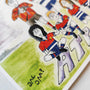 Close-up view of Cebollitas art print showing hand-drawn watercolor details