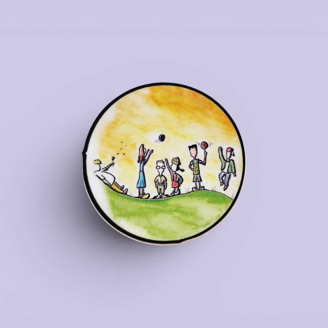 Childhood Days illustrated vinyl sticker.
