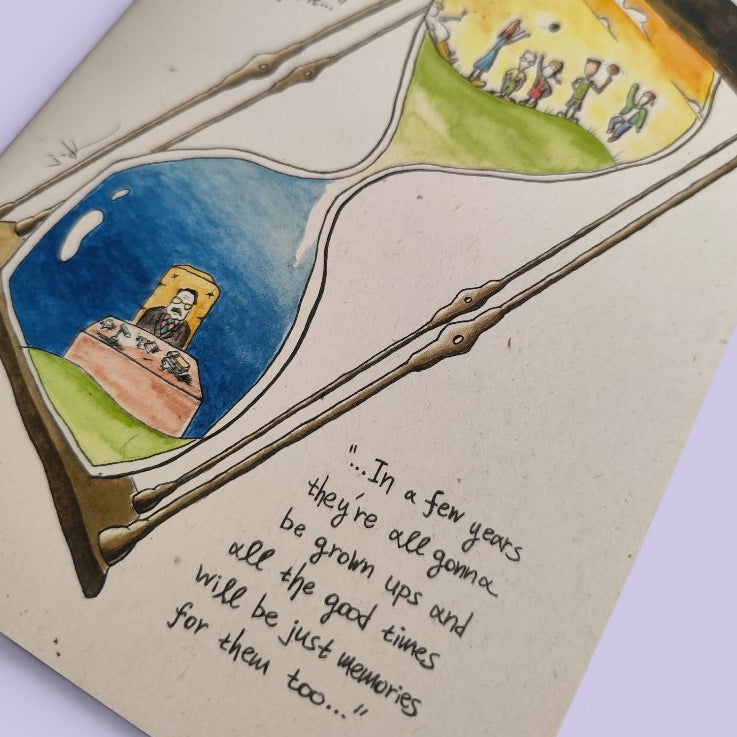Close-up of the Childhood Memories illustration on an A5 notebook cover.