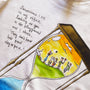 Close-up of the Childhood Memories T-Shirt design featuring the upper part of the hand-drawn hourglass illustration.