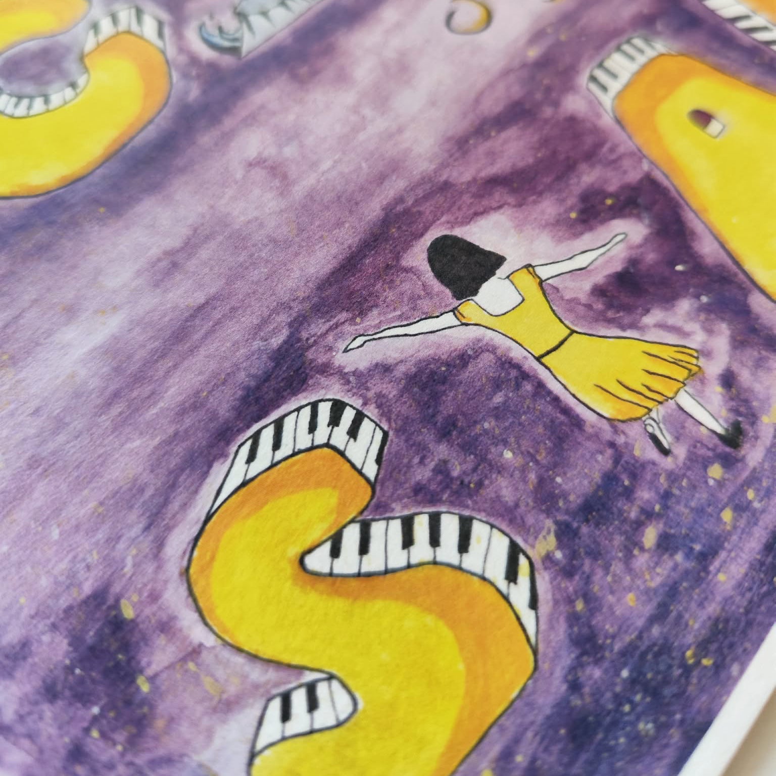 Close-up view of City of Stars art print showing watercolor artwork details