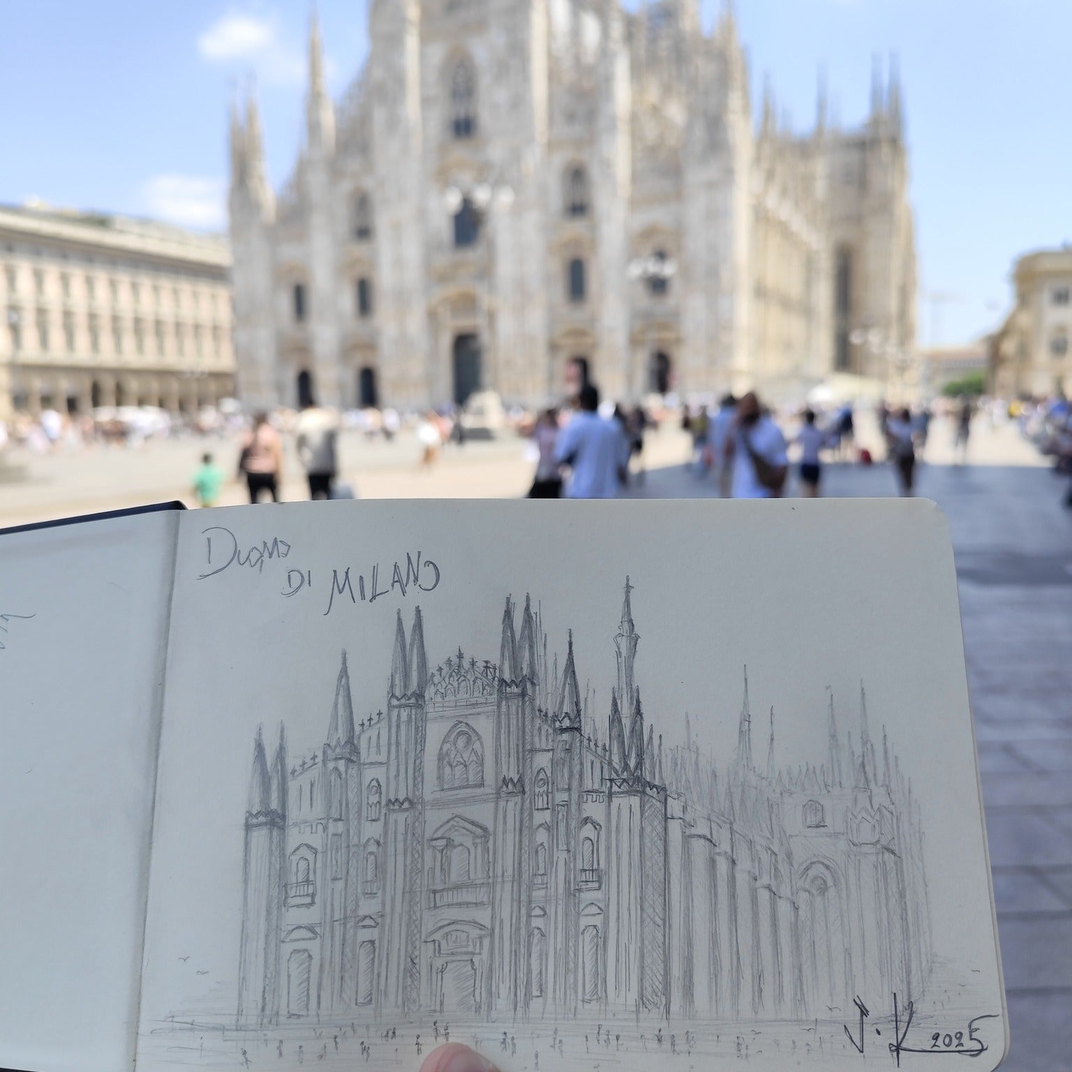 Hand-drawn pencil illustration inspired by Duomo Di Milano