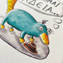 Close-up view of Exhausted Spy art print showing watercolor textures and illustrated details