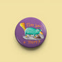 Exhausted Spy illustrated pin button by Sketch Stories.