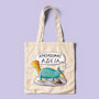 Exhausted Spy illustrated tote bag.