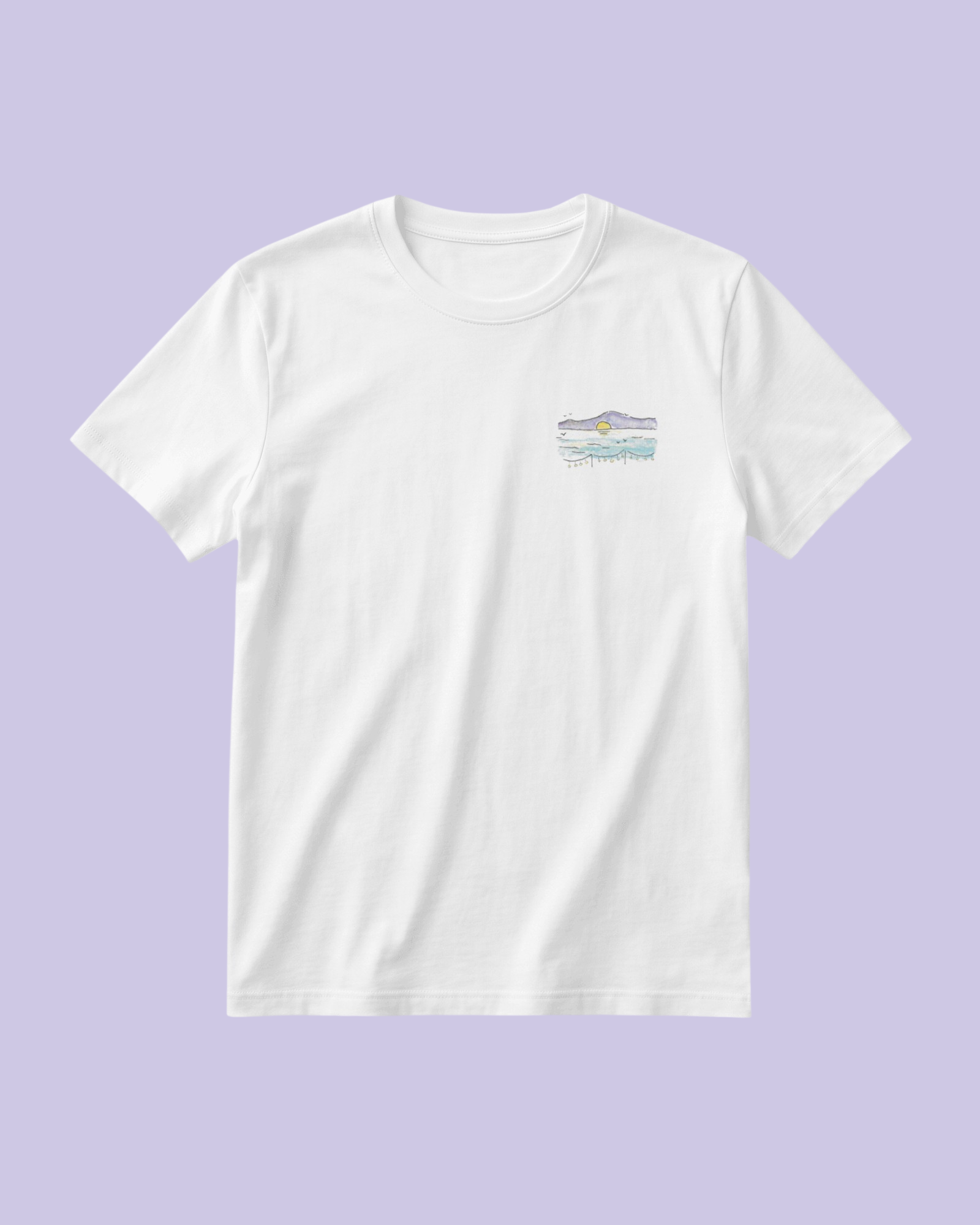 White unisex t-shirt with the hand-drawn "Ikarian Dance" design by Sketch Storie