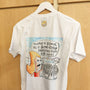 White unisex T-shirt featuring the hand-drawn "Ikarian Dance" cartoon illustration by Sketch Stories