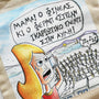 Close-up of the Ikarian Dance illustration on a cotton tote bag.