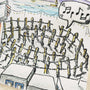 Detailed close-up of the Ikarian Dance illustration on a cotton tote bag.