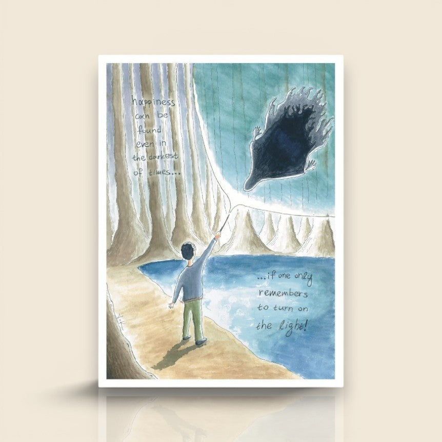 Light In The Darkness art print featuring an emotional watercolor illustration about hope and resilience