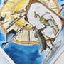 Close-up view of Never Grow Up art print showing watercolor details and hand-drawn artwork