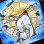 Close-up of the Never Grow Up illustration on a cotton tote bag.