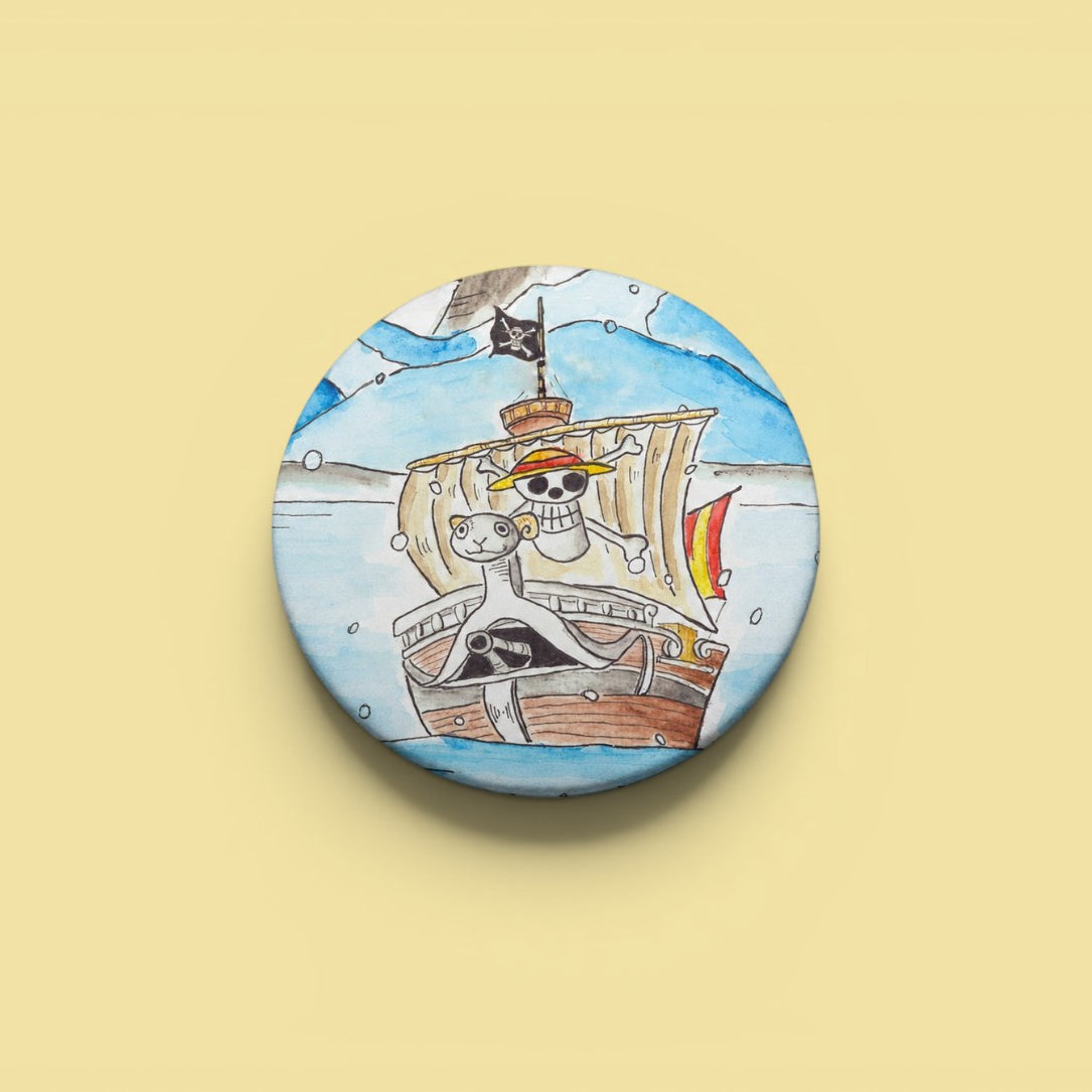 One Ship illustrated pin button by Sketch Stories.