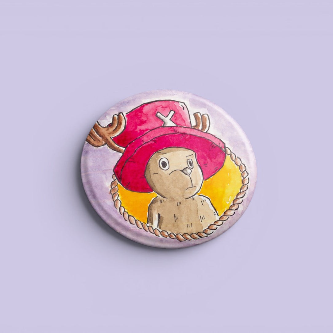 Reindeer Companion illustrated pin button by Sketch Stories.