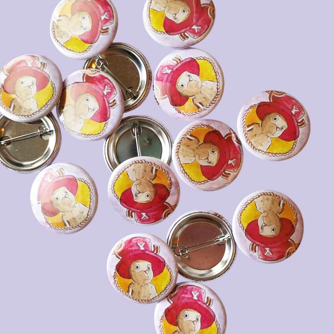 Reindeer Companion illustrated pin button displayed with other illustrated pin buttons by Sketch Stories.