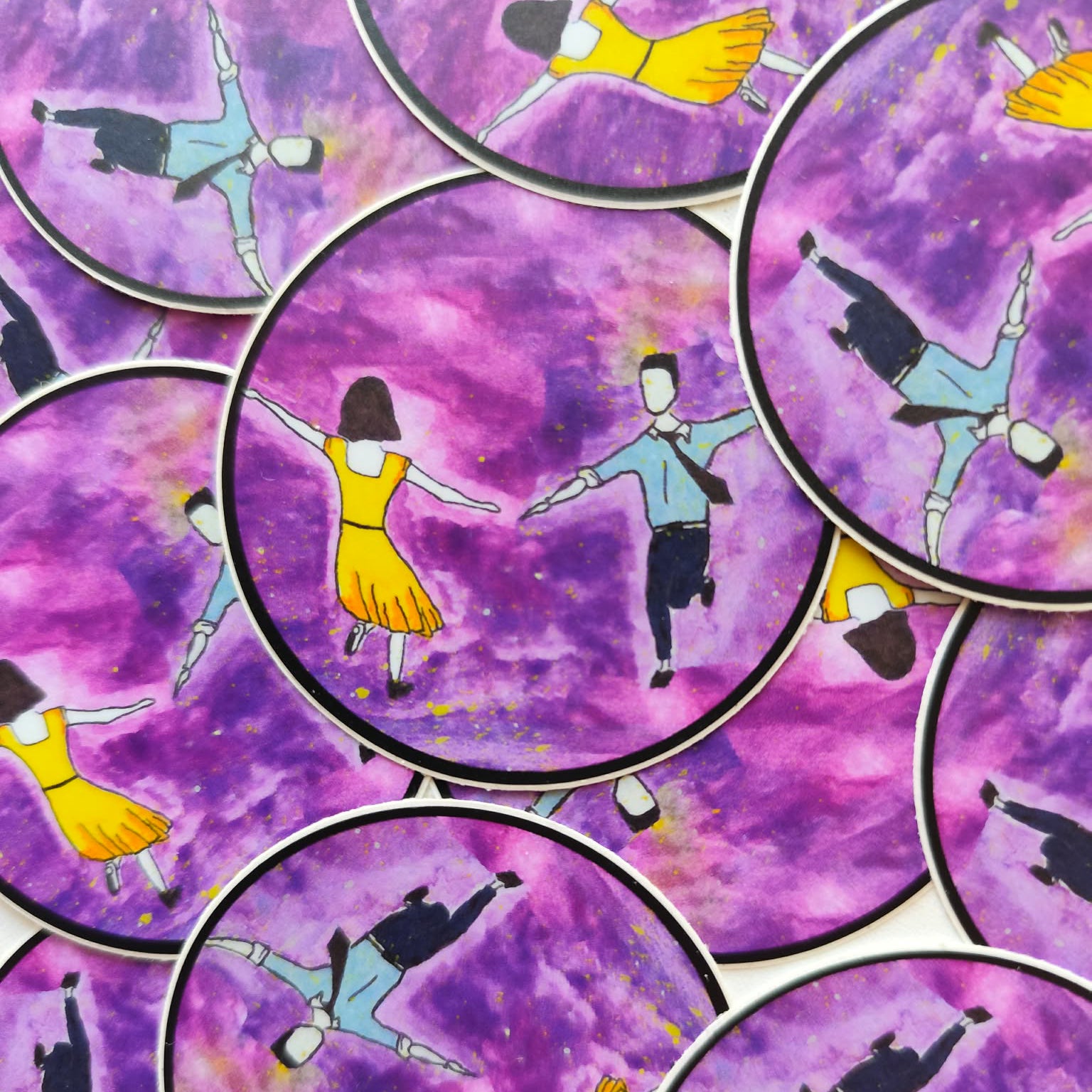 Sunset Dance illustrated vinyl stickers displayed together.